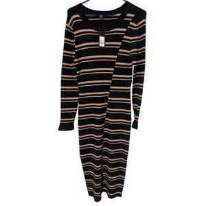 Arna York Collection Marly STR Sweater Dress Black Biscuit‎ Striped Midi Size 16